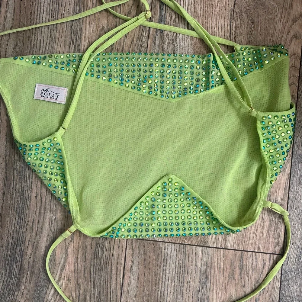 OH POLLY size 2 (S) Light Green Rhinestone Embellished Top great for going out🪩 - Picture 3 of 5